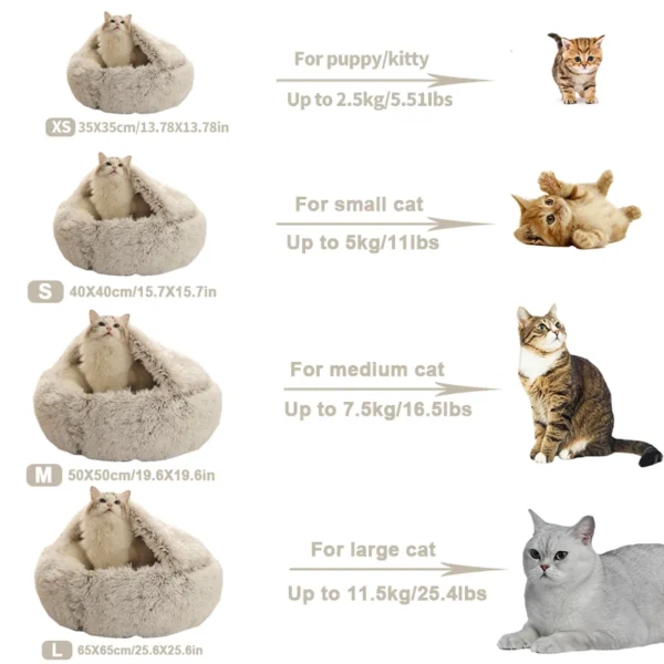 Round Plush Pet Bed for Cats and Small Dogs 2 In 1 - Image 6