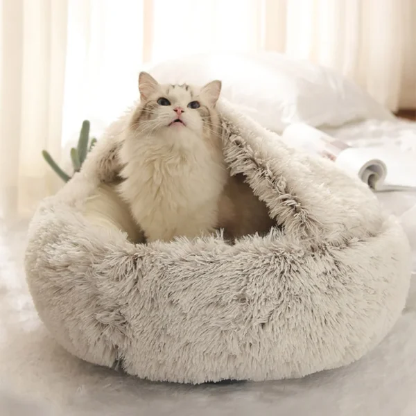 Round Plush Pet Bed for Cats and Small Dogs 2 In 1 - Image 2