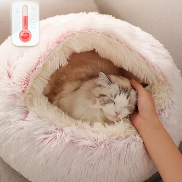 Round Plush Pet Bed for Cats and Small Dogs 2 In 1 - Image 4