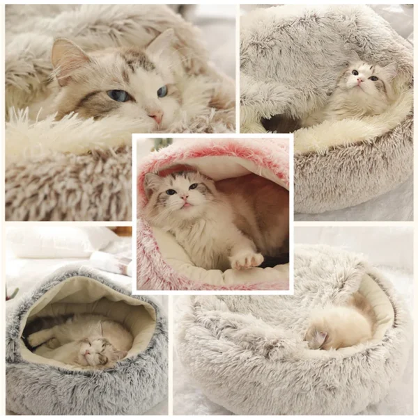 Round Plush Pet Bed for Cats and Small Dogs 2 In 1 - Image 5