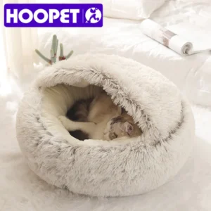 Round Plush Pet Bed for Cats and Small Dogs 2 In 1